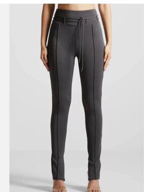 NWT Maniere De Voir Black Neoprene Wrap Tie High Waisted Split Hem Leggings 4 US